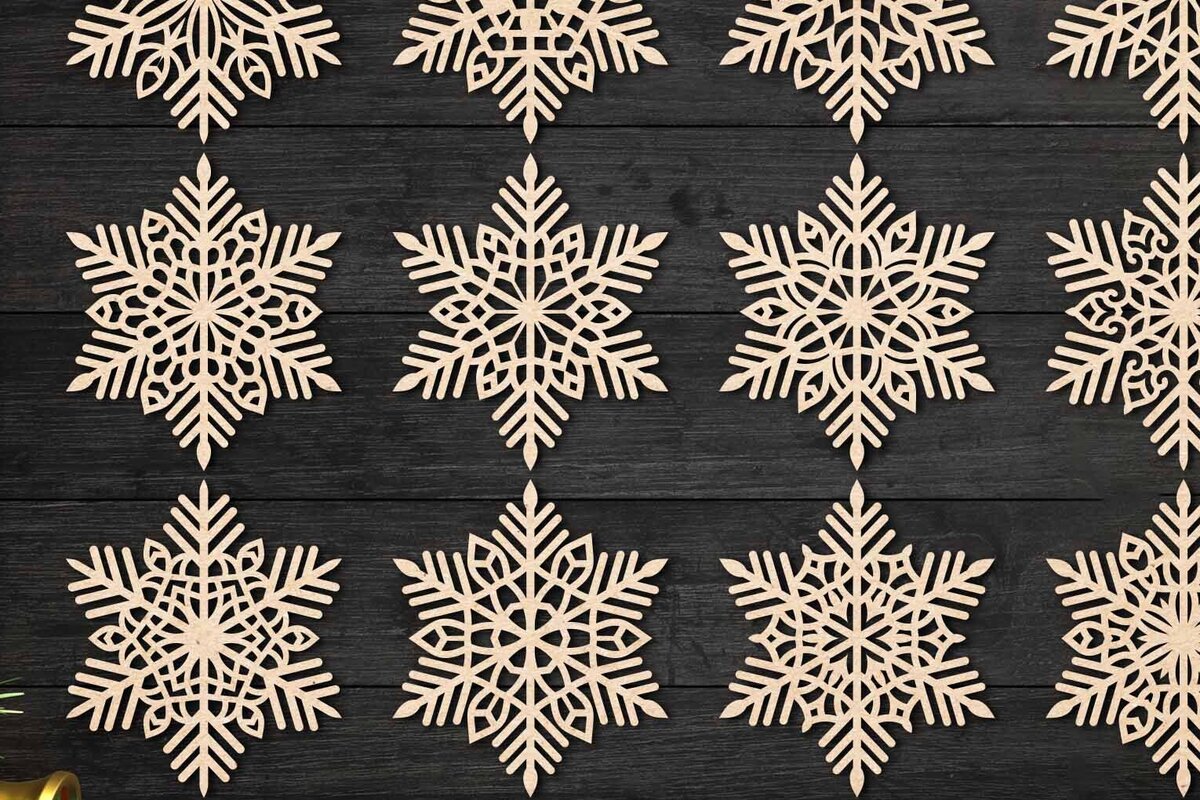 Σετ των 2 Intra απο ξύλο plywood 3mm-4mm πάχος – Snowflakes Paper Cut, Snowflakes Δίασταση  20x20 cm INTRAFABR-77691358