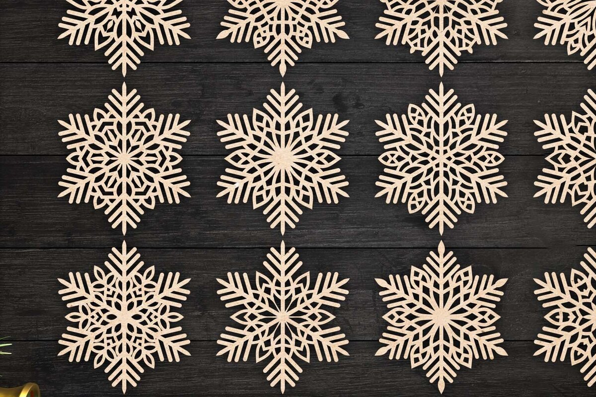 Σετ των 2 Intra απο ξύλο plywood 3mm-4mm πάχος – Snowflakes Paper Cut, Snowflakes Δίασταση  20x20 cm INTRAFABR-77692016
