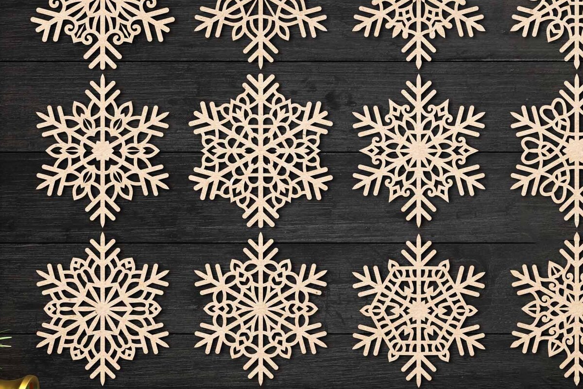 Σετ των 2 Intra απο ξύλο plywood 3mm-4mm πάχος – Snowflakes Paper Cut, Snowflakes 36 Δίασταση  20x20 cm INTRAFABR-77568068