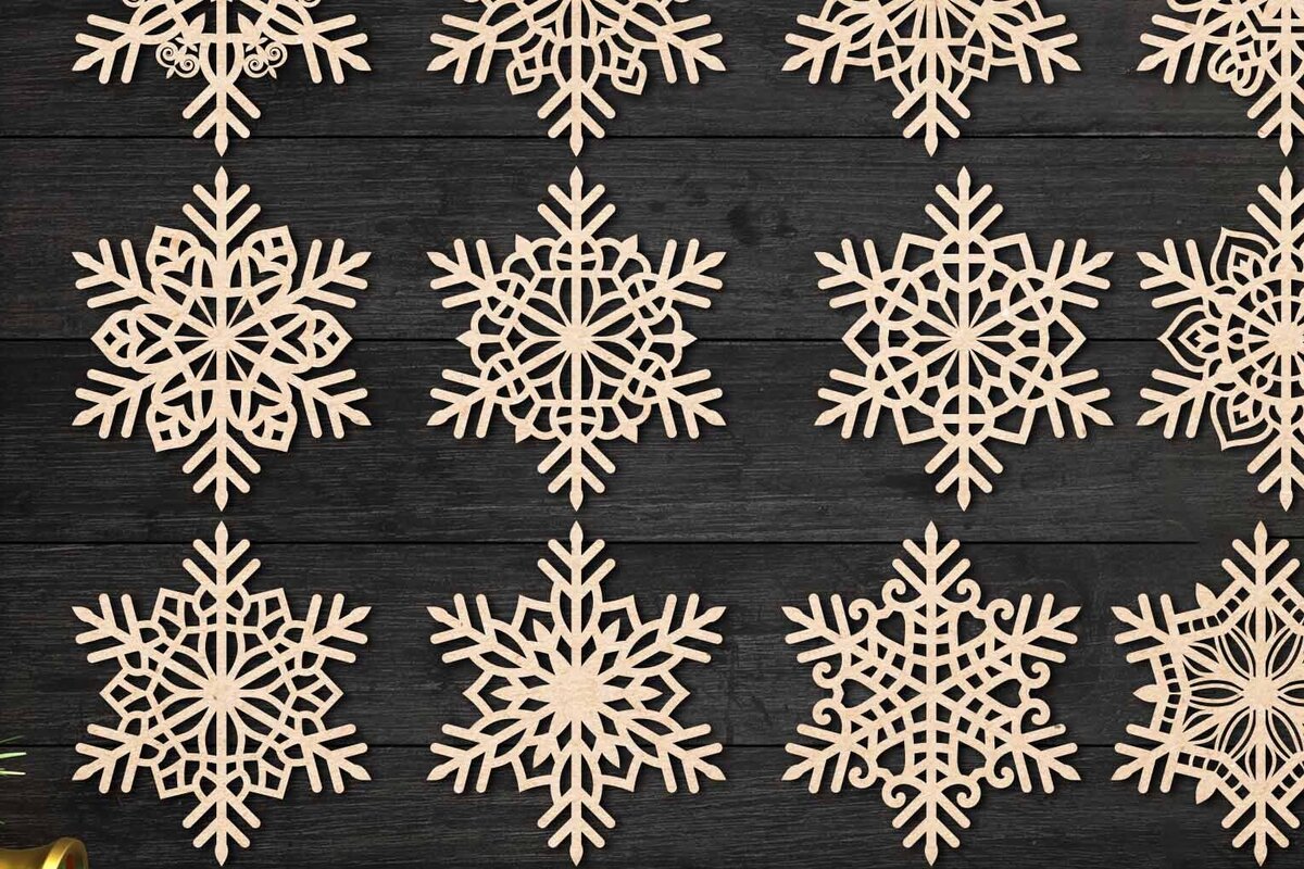 Σετ των 2 Intra απο ξύλο plywood 3mm-4mm πάχος – Snowflakes Paper Cut, Snowflakes 38 Δίασταση  20x20 cm INTRAFABR-77614517