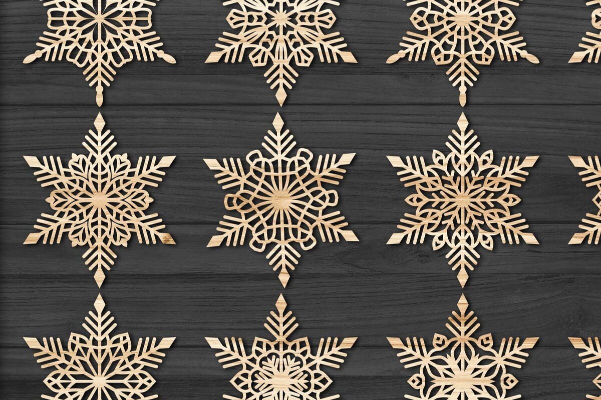 Σετ των 2 Intra απο ξύλο plywood 3mm-4mm πάχος – Snowflakes Paper Cut, Snowflakes Δίασταση  20x20 cm INTRAFABR-77693993