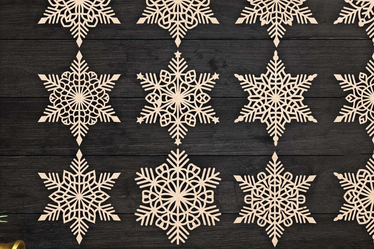 Σετ των 2 Intra απο ξύλο plywood 3mm-4mm πάχος – Snowflakes Paper Cut, Snowflakes Δίασταση  20x20 cm INTRAFABR-77694314