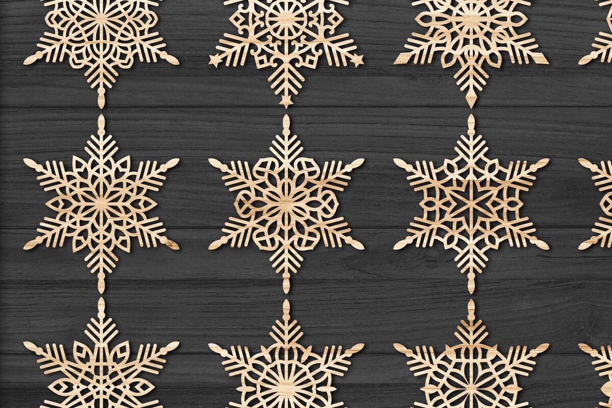 Σετ των 2 Intra απο ξύλο plywood 3mm-4mm πάχος – Snowflakes Paper Cut, Snowflakes Δίασταση  20x20 cm INTRAFABR-77697142