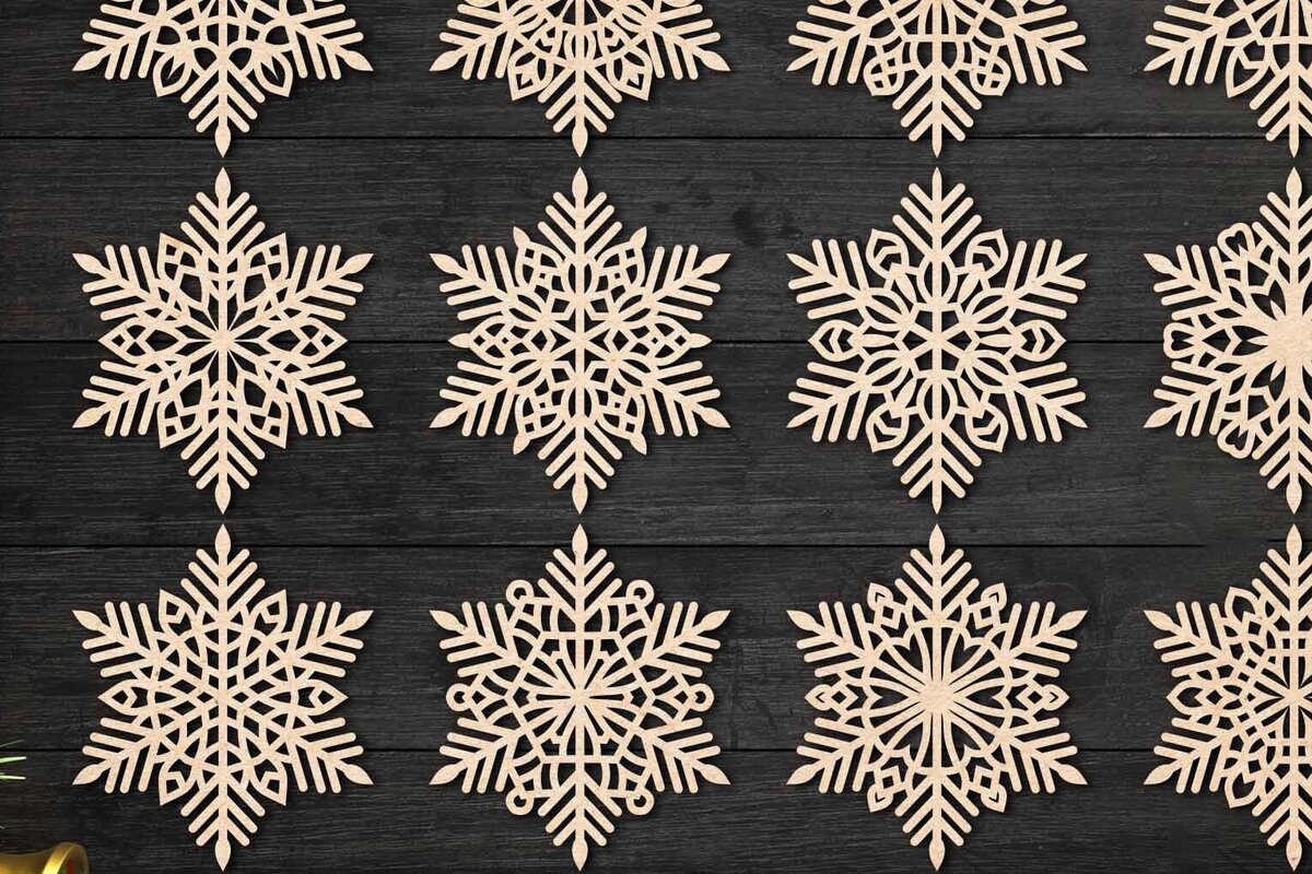 Σετ των 2 Intra απο ξύλο plywood 3mm-4mm πάχος – Snowflakes Paper Cut, Snowflakes Δίασταση  20x20 cm INTRAFABR-77690936