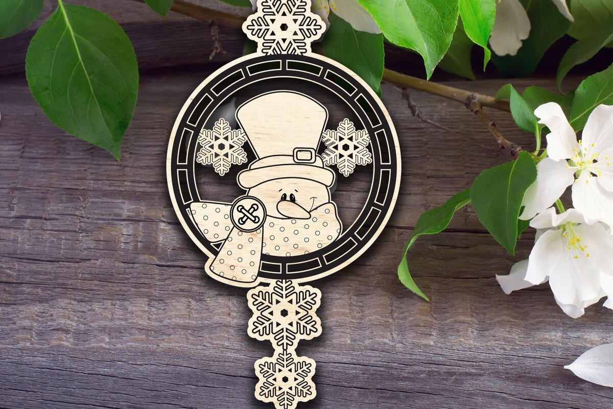 Σετ των 2 Intra απο ξύλο plywood 3mm-4mm πάχος – Snowflakes the Snowman Στολίδι Δίασταση  20x20 cm INTRAFABR-32408252