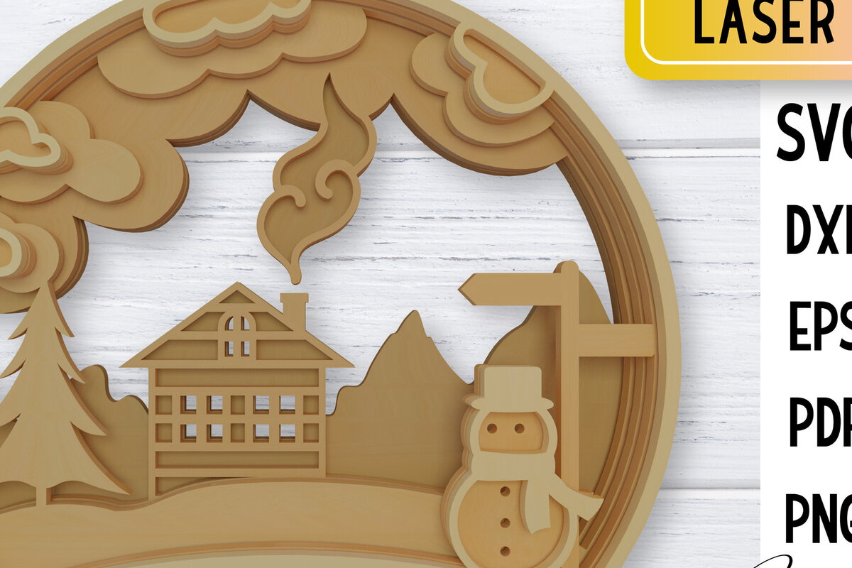 Σετ των 2 Intra απο ξύλο plywood 3mm-4mm πάχος – Χριστουγεννιάτικο στολίδι Snowglobe Δίασταση  20x20 cm INTRAFABR-76526753