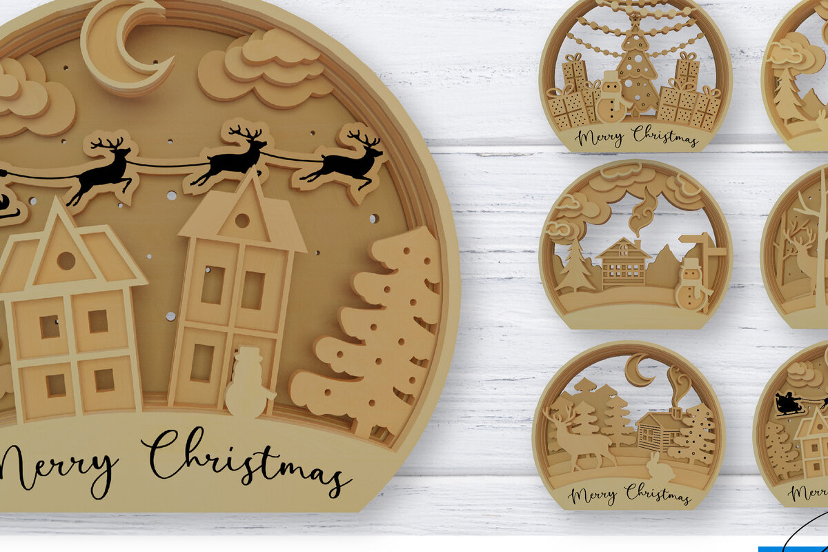 Σετ των 2 Intra απο ξύλο plywood 3mm-4mm πάχος – Χριστουγεννιάτικο στολίδι Snowglobe Δίασταση  20x20 cm INTRAFABR-76526678