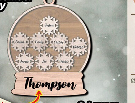 Σετ των 2 Intra απο ξύλο plywood 3mm-4mm πάχος – Snowglobe Ornament, Οικογενειακό Στολίδι Δίασταση  20x20 cm INTRAFABR-81159487