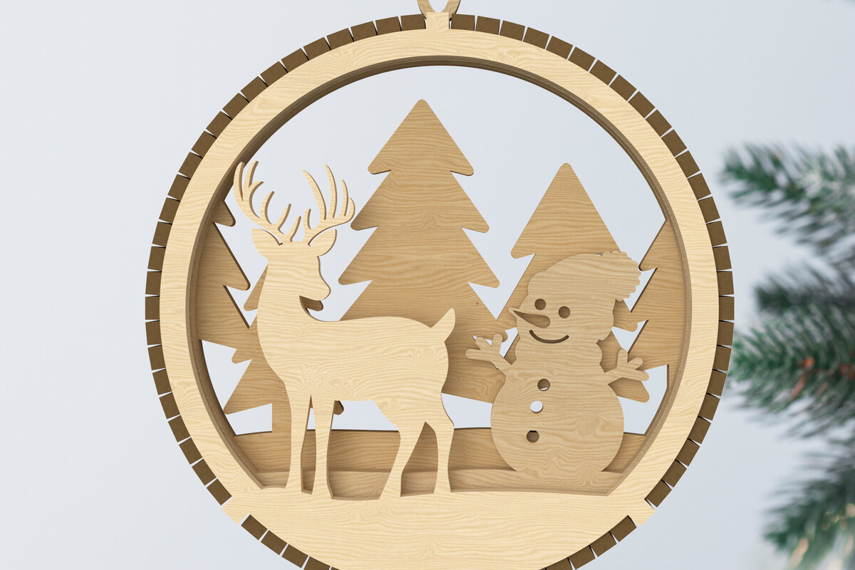 Σετ των 2 Intra απο ξύλο plywood 3mm-4mm πάχος – Χειμερινό στολίδι χιονάνθρωπος και τάρανδος Δίασταση  20x20 cm INTRAFABR-107963421