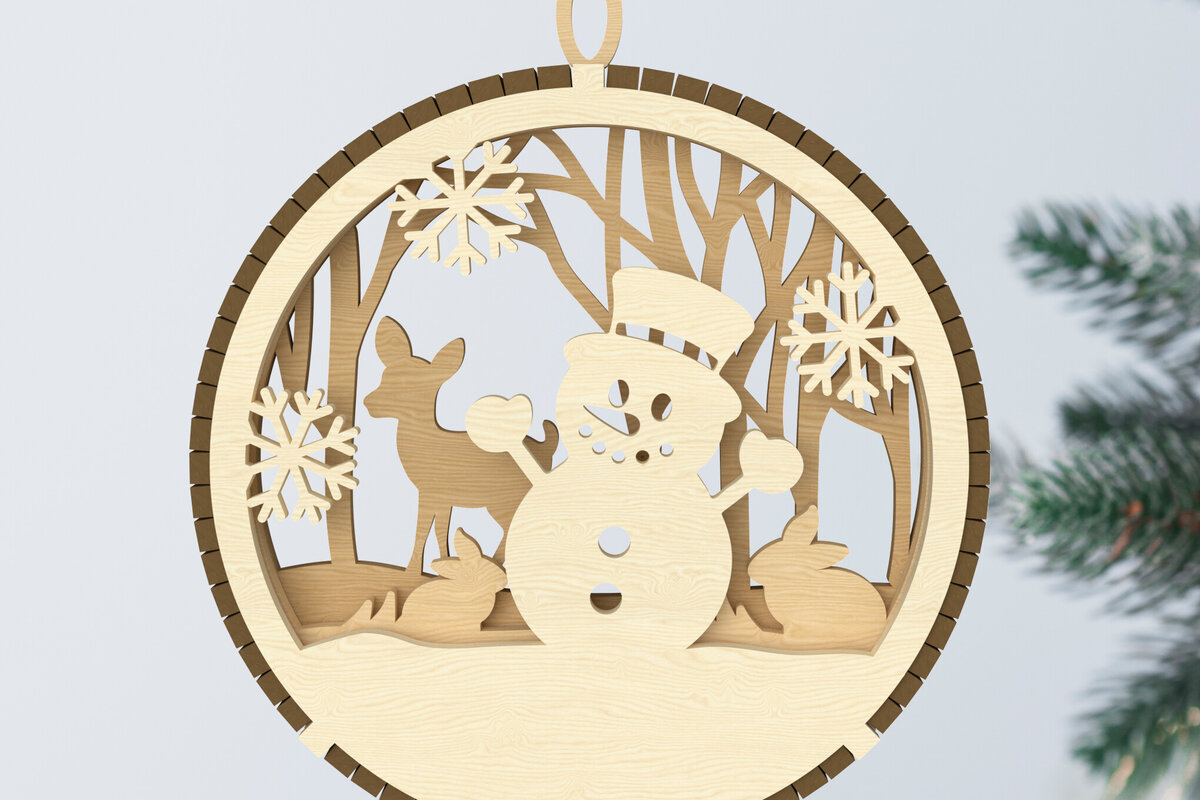 Σετ των 2 Intra απο ξύλο plywood 3mm-4mm πάχος – Στολίδι Χιονάνθρωπος και Ζώα Δασών Δίασταση  20x20 cm INTRAFABR-107963520