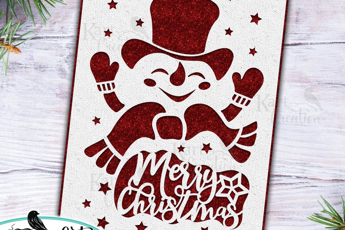 Σετ των 2 Intra απο ξύλο plywood 3mm-4mm πάχος – Χριστουγεννιάτικη κάρτα Snowman Cricut Laser Δίασταση  20x20 cm INTRAFABR-18987247
