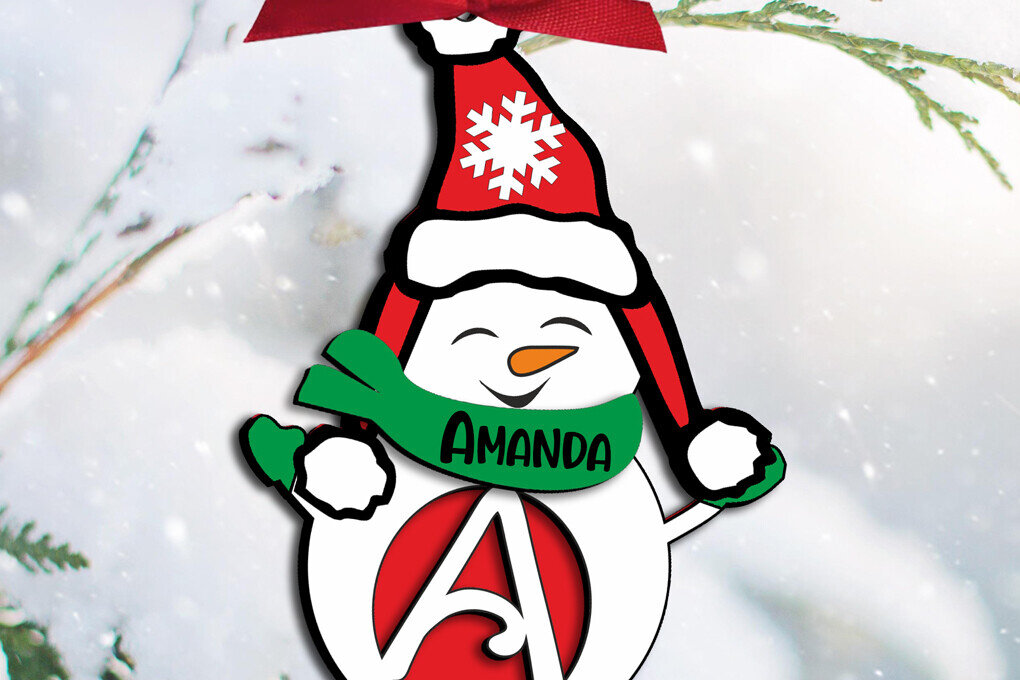 Σετ των 2 Intra απο ξύλο plywood 3mm-4mm πάχος – Χριστουγεννιάτικο γράμμα χιονάνθρωπος ένα στολίδι δέντρου Δίασταση  20x20 cm INTRAFABR-109958876