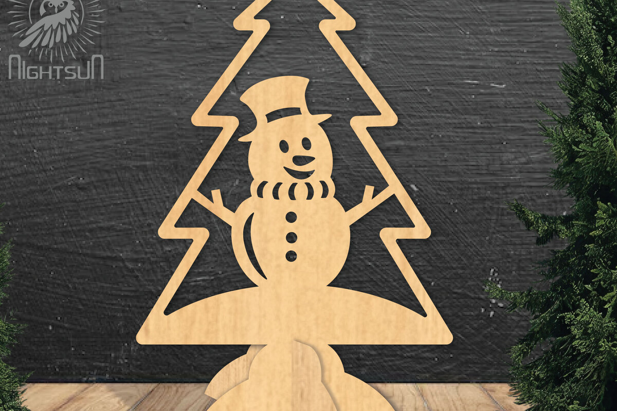 Σετ των 2 Intra απο ξύλο plywood 3mm-4mm πάχος – Χιονάνθρωπος σε δέντρο με λέιζερ διακόσμηση σπιτιού Δίασταση  20x20 cm INTRAFABR-112790290