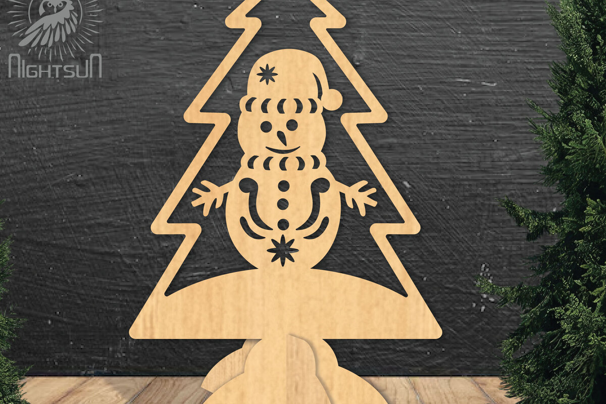 Σετ των 2 Intra απο ξύλο plywood 3mm-4mm πάχος – Χιονάνθρωπος σε δέντρο με λέιζερ διακόσμηση σπιτιού Δίασταση  20x20 cm INTRAFABR-112790318