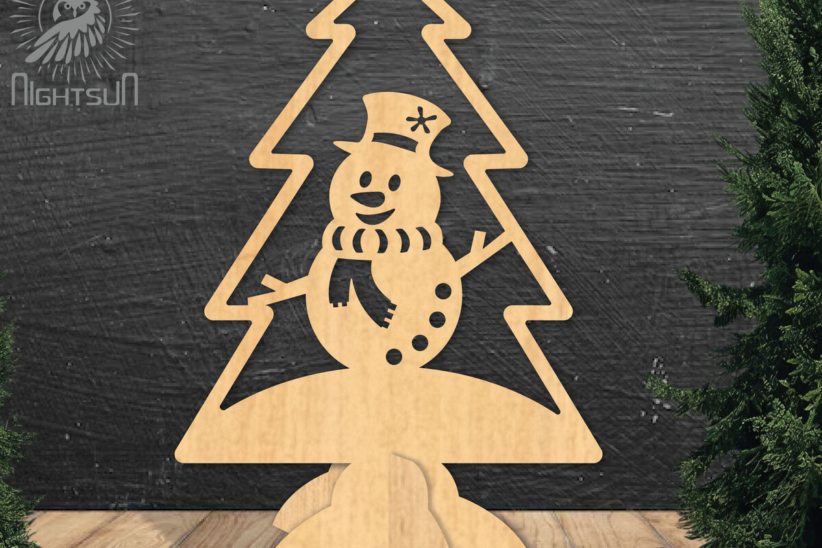 Σετ των 2 Intra απο ξύλο plywood 3mm-4mm πάχος – Χιονάνθρωπος σε δέντρο με λέιζερ διακόσμηση σπιτιού Δίασταση  20x20 cm INTRAFABR-112790345