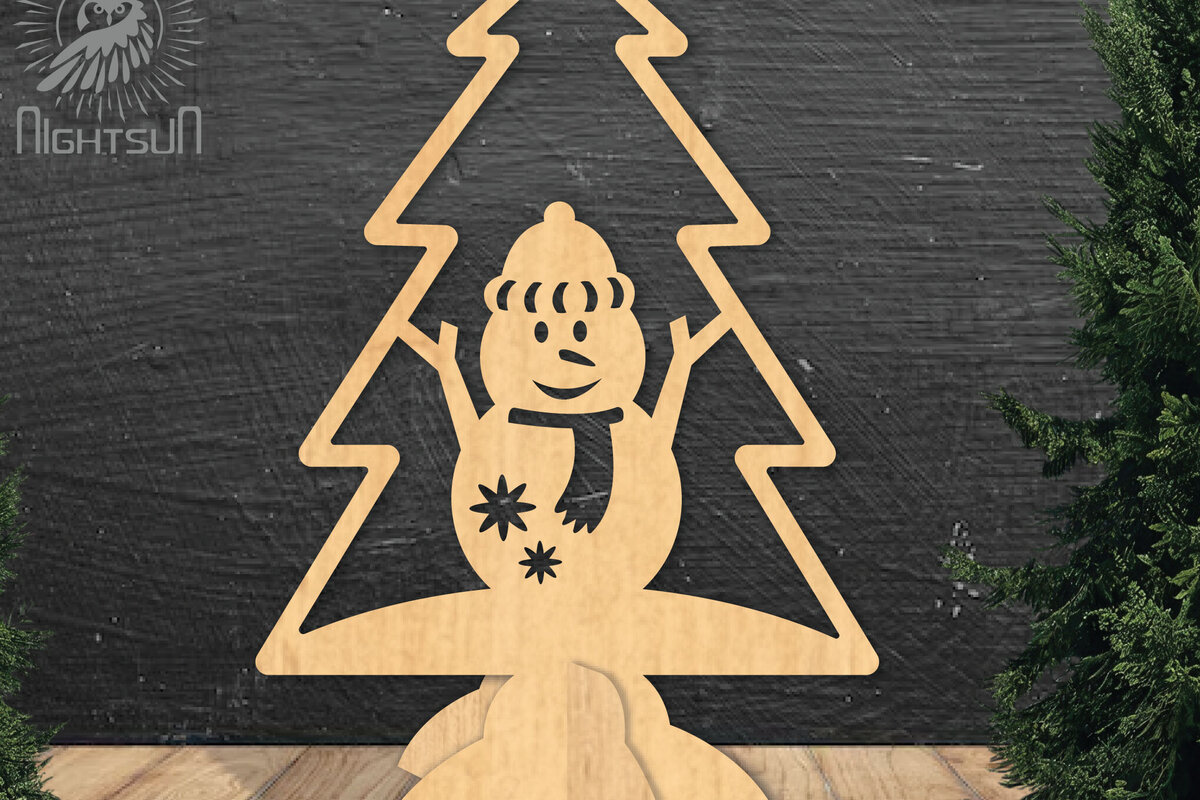 Σετ των 2 Intra απο ξύλο plywood 3mm-4mm πάχος – Χιονάνθρωπος σε δέντρο με λέιζερ διακόσμηση σπιτιού Δίασταση  20x20 cm INTRAFABR-112790367