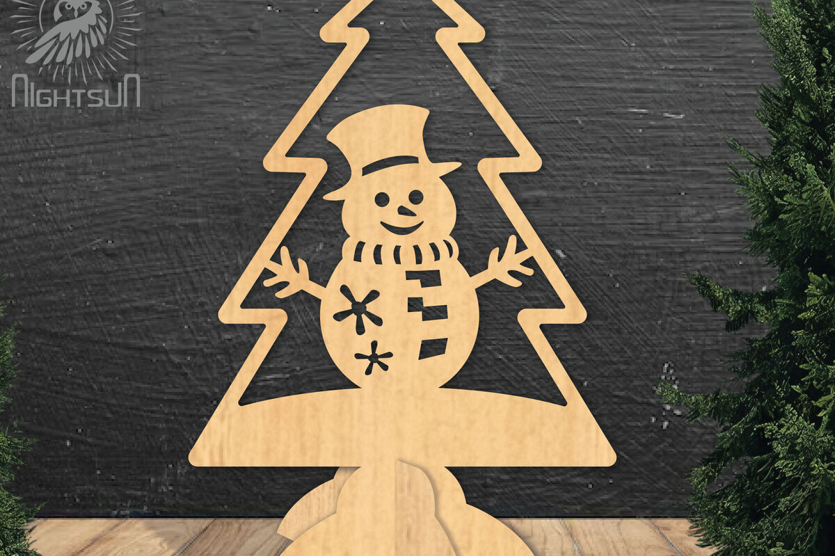 Σετ των 2 Intra απο ξύλο plywood 3mm-4mm πάχος – Χιονάνθρωπος σε δέντρο με λέιζερ διακόσμηση σπιτιού Δίασταση  20x20 cm INTRAFABR-112790258