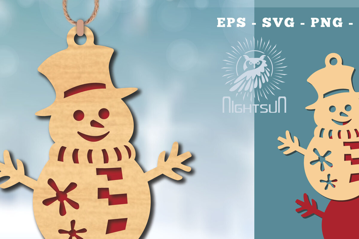 Σετ των 2 Intra απο ξύλο plywood 3mm-4mm πάχος – Στολίδι με χιονάνθρωπος 1 Δίασταση  20x20 cm INTRAFABR-112188561