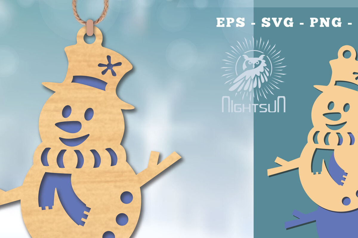 Σετ των 2 Intra απο ξύλο plywood 3mm-4mm πάχος – Στολίδι με χιονάνθρωπος 5 Δίασταση  20x20 cm INTRAFABR-112188760