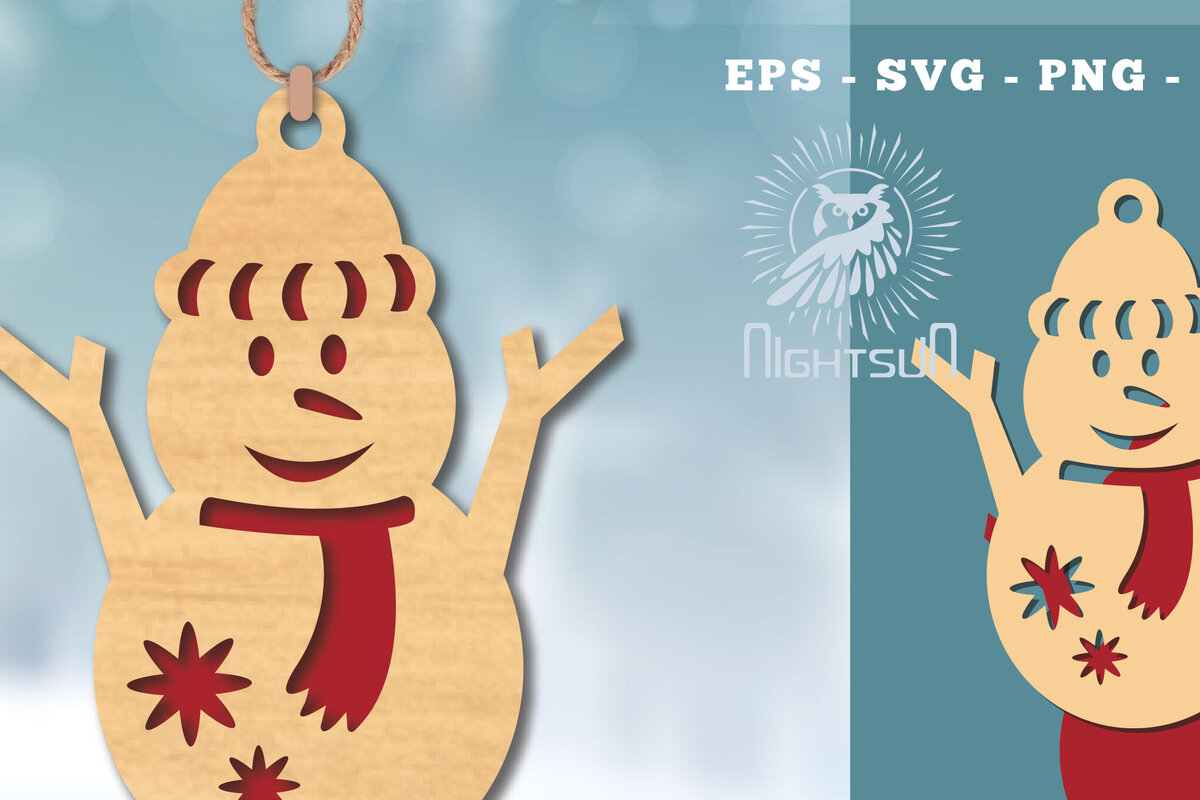 Σετ των 2 Intra απο ξύλο plywood 3mm-4mm πάχος – Στολίδι με χιονάνθρωπος 6 Δίασταση  20x20 cm INTRAFABR-112188795