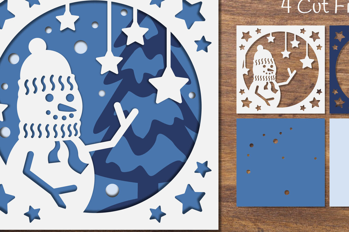 Σετ των 2 Intra απο ξύλο plywood 3mm-4mm πάχος – Snowman Layered Papercut Δίασταση  20x20 cm INTRAFABR-85007563