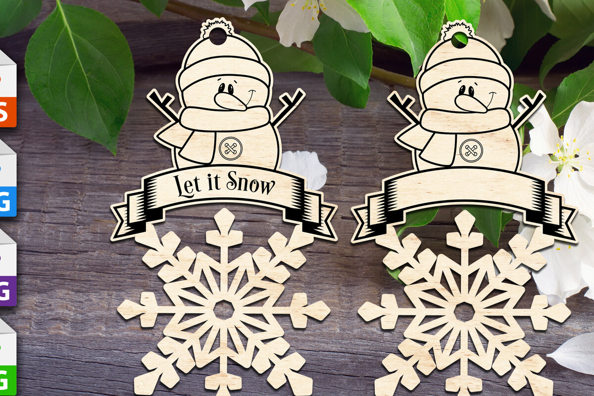 Σετ των 2 Intra απο ξύλο plywood 3mm-4mm πάχος – Στολίδι Snowman Let It Snow Flake Δίασταση  20x20 cm INTRAFABR-85568570