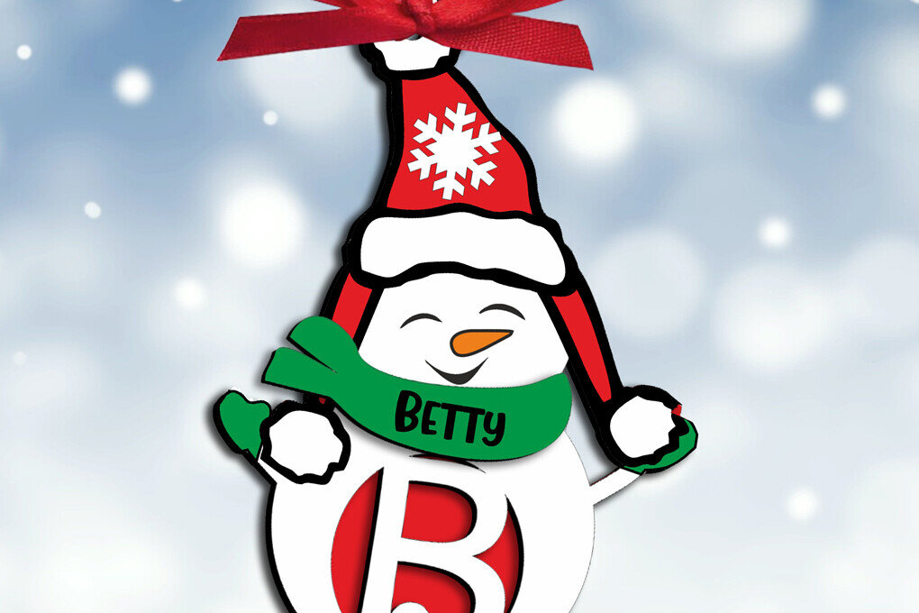 Σετ των 2 Intra απο ξύλο plywood 3mm-4mm πάχος – Χιονάνθρωπος Γράμμα Β Δώρο Χριστουγέννων Δίασταση  20x20 cm INTRAFABR-109960439