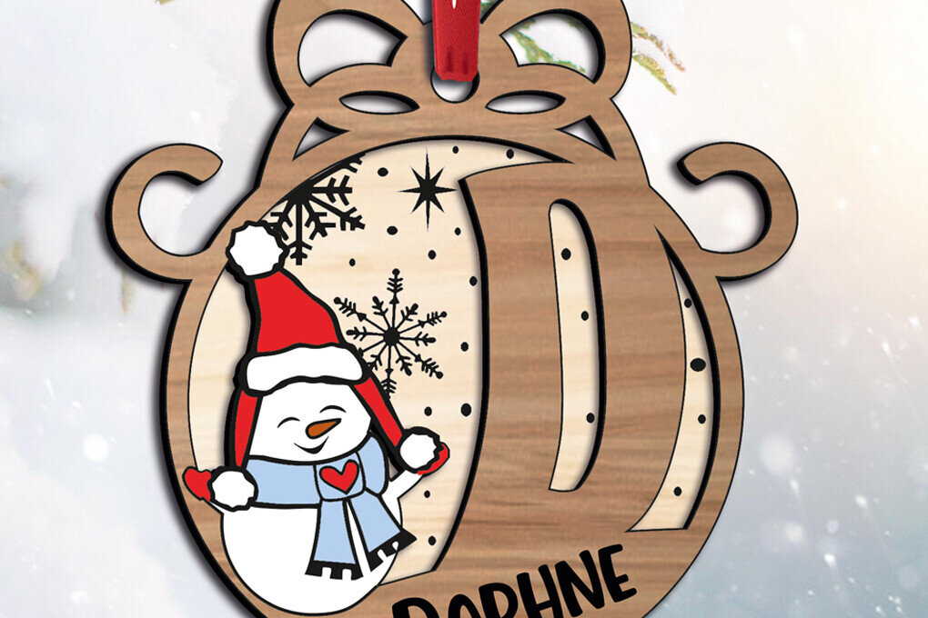 Σετ των 2 Intra απο ξύλο plywood 3mm-4mm πάχος – Χιονάνθρωπος Γράμμα D Χριστουγεννιάτικο στολίδι Δίασταση  20x20 cm INTRAFABR-110353323