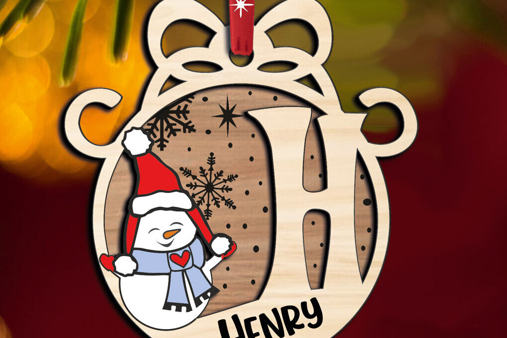 Σετ των 2 Intra απο ξύλο plywood 3mm-4mm πάχος – Χιονάνθρωπος γράμμα H Χριστουγεννιάτικο στολίδι Δίασταση  20x20 cm INTRAFABR-110470528