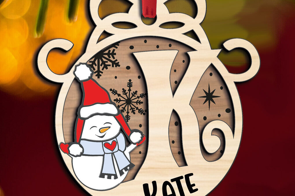 Σετ των 2 Intra απο ξύλο plywood 3mm-4mm πάχος – Snowman Letter K Χριστουγεννιάτικο Στολίδι Δίασταση  20x20 cm INTRAFABR-110525495