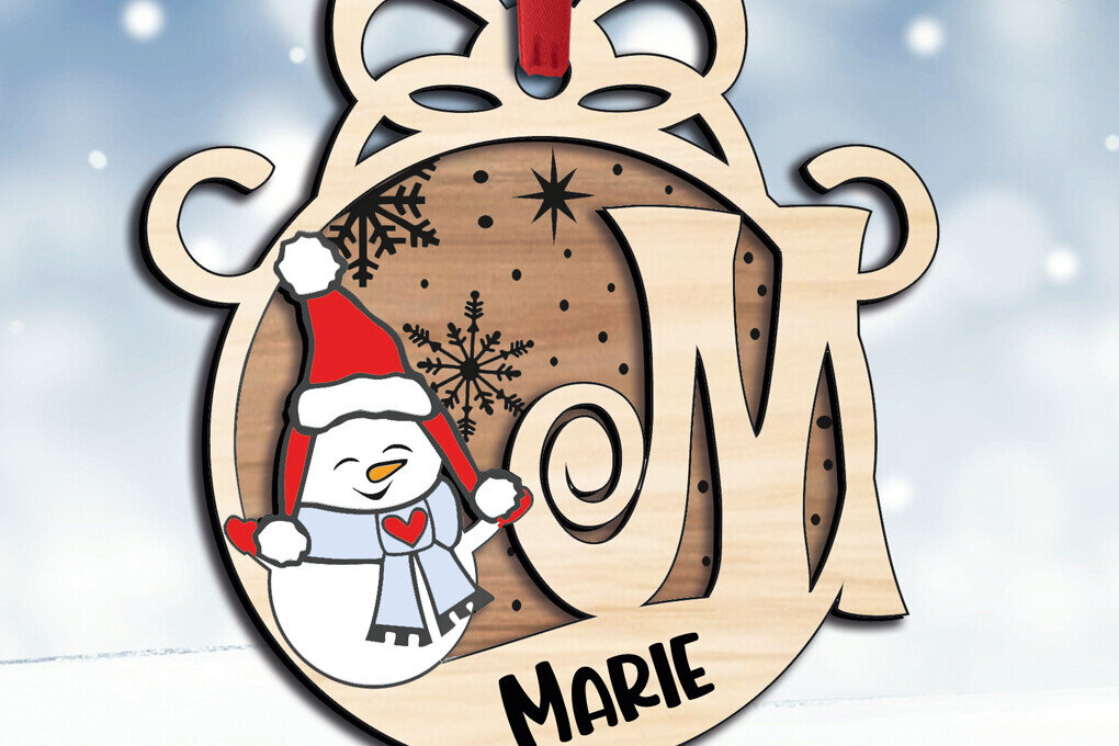 Σετ των 2 Intra απο ξύλο plywood 3mm-4mm πάχος – Snowman Letter M Holiday Christmas Δίασταση  20x20 cm INTRAFABR-110630848