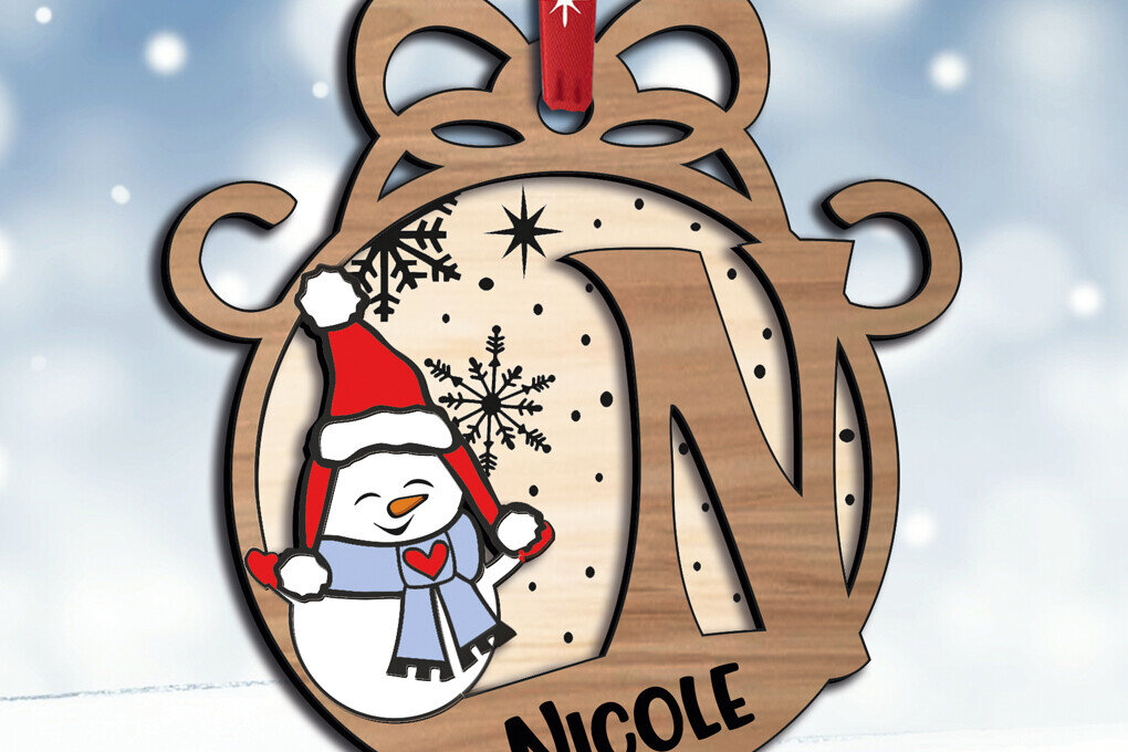 Σετ των 2 Intra απο ξύλο plywood 3mm-4mm πάχος – Snowman Letter N Χριστουγεννιάτικο Στολίδι Δίασταση  20x20 cm INTRAFABR-110639346