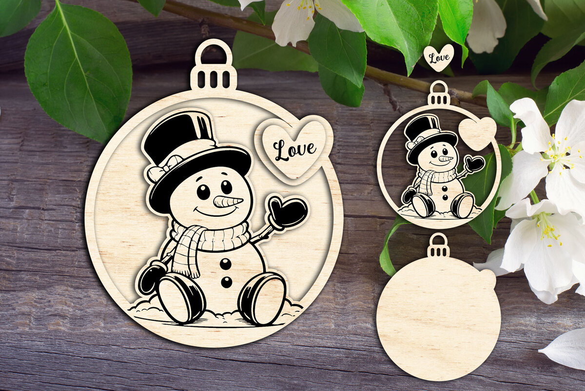 Σετ των 2 Intra απο ξύλο plywood 3mm-4mm πάχος – Στολίδι αγάπης χιονάνθρωπος Δίασταση  20x20 cm INTRAFABR-110088233