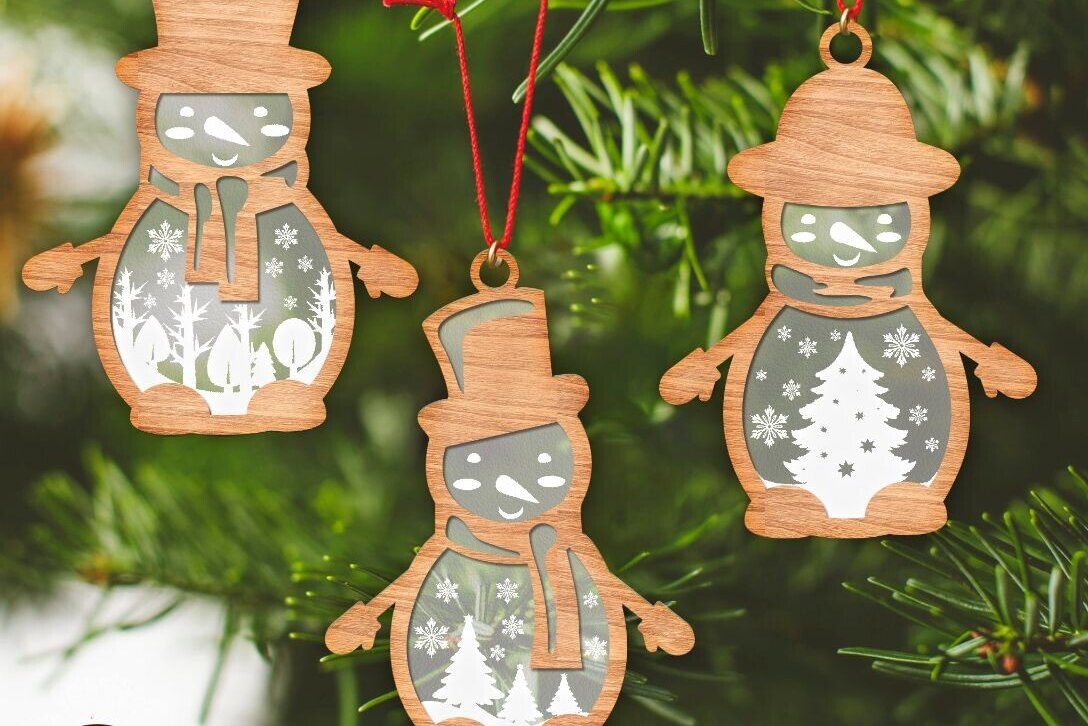 Σετ των 2 Intra απο ξύλο plywood 3mm-4mm πάχος – Πακέτο διακοσμητικών πολυστρωματικών χιονάνθρωπος Δίασταση  20x20 cm INTRAFABR-82645147