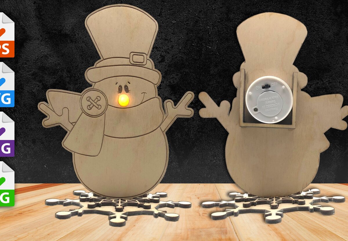 Σετ των 2 Intra απο ξύλο plywood 3mm-4mm πάχος – Φωτιστικό τσαγιού μύτης χιονάνθρωπος Δίασταση  20x20 cm INTRAFABR-42556278