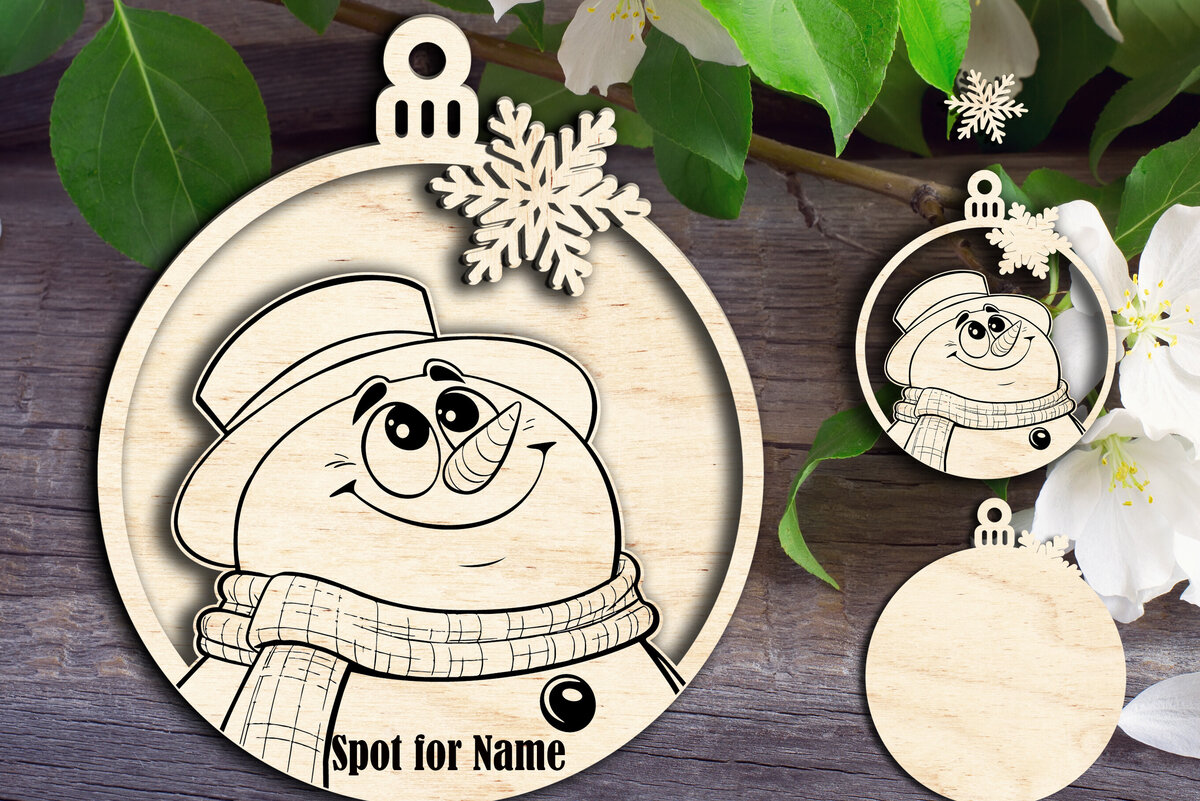 Σετ των 2 Intra απο ξύλο plywood 3mm-4mm πάχος – Στολίδι χιονάνθρωπος 3 στρώσεων Δίασταση  20x20 cm INTRAFABR-109782688