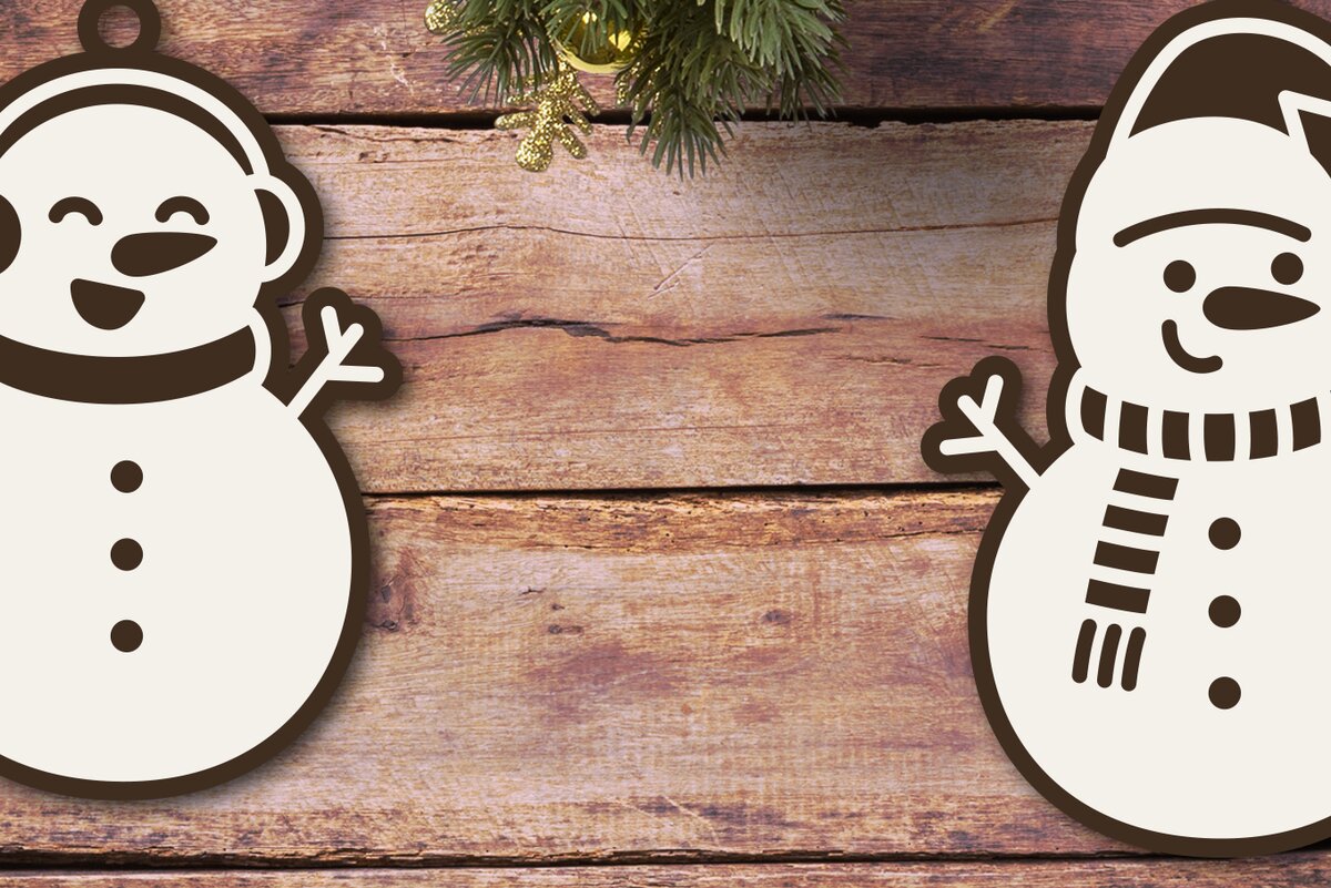 Σετ των 2 Intra απο ξύλο plywood 3mm-4mm πάχος – Χριστουγεννιάτικο στολίδι χιονάνθρωπος Δίασταση  20x20 cm INTRAFABR-110766123