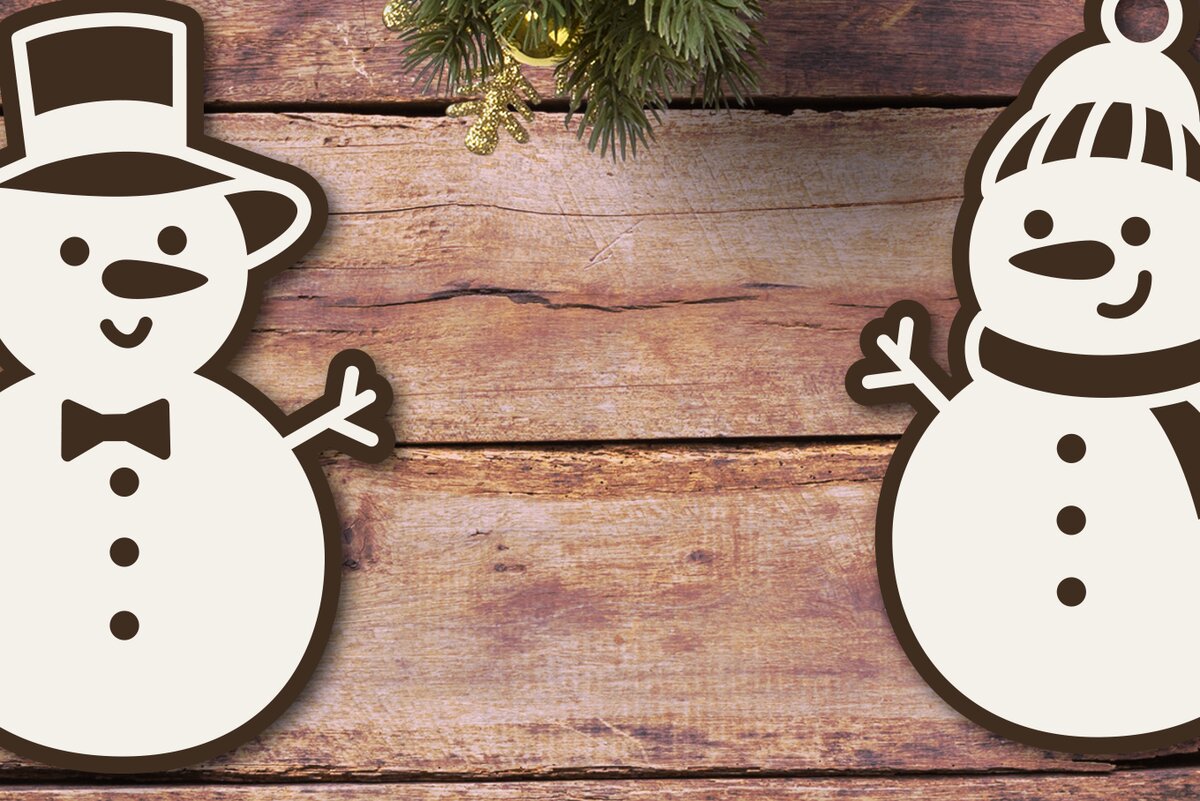 Σετ των 2 Intra απο ξύλο plywood 3mm-4mm πάχος – Αρχεία λέιζερ στολίδι χιονάνθρωπος | Χριστούγεννα Δίασταση  20x20 cm INTRAFABR-110767878