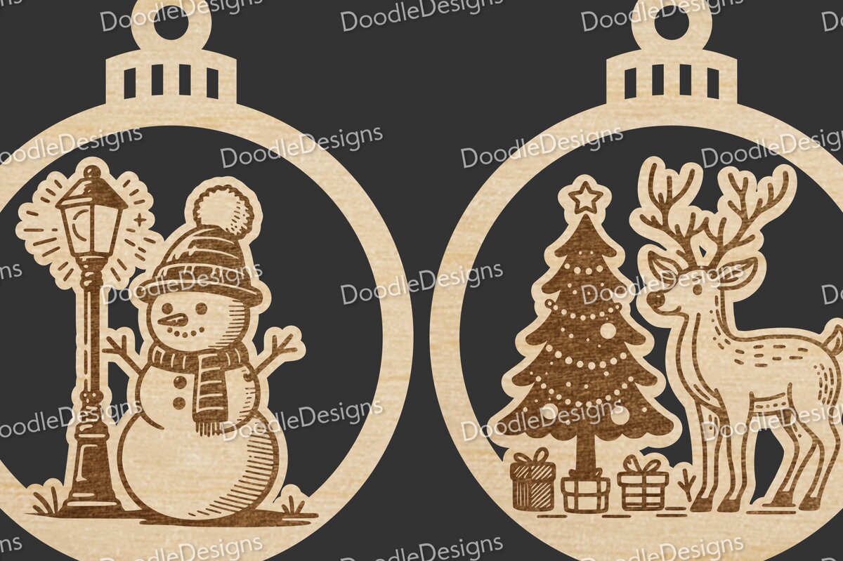 Σετ των 2 Intra απο ξύλο plywood 3mm-4mm πάχος – Χριστουγεννιάτικα μπιχλιμπίδια Snowman &amp; Reindeer Δίασταση  20x20 cm INTRAFABR-102387537