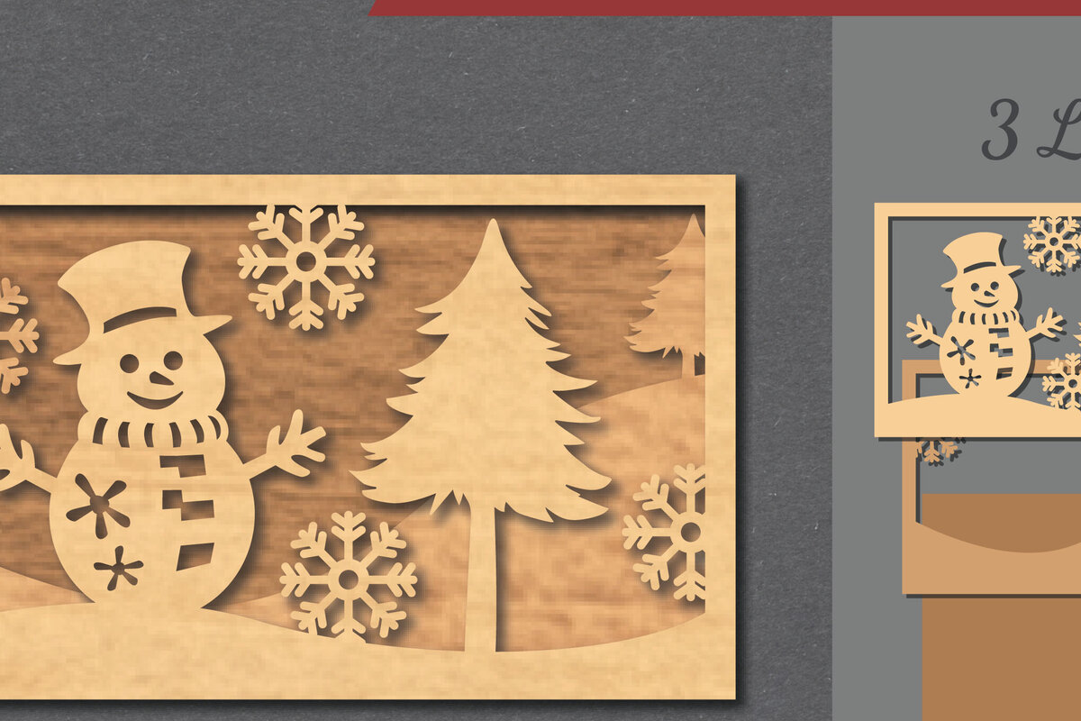 Σετ των 2 Intra απο ξύλο plywood 3mm-4mm πάχος – Snowman SceneDecor 1 Δίασταση  20x20 cm INTRAFABR-112466053