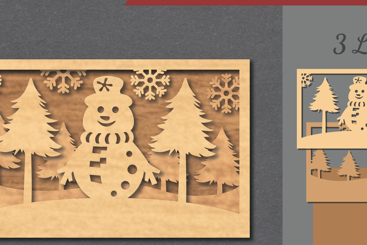 Σετ των 2 Intra απο ξύλο plywood 3mm-4mm πάχος – Snowman SceneDecor 2 Δίασταση  20x20 cm INTRAFABR-112466168
