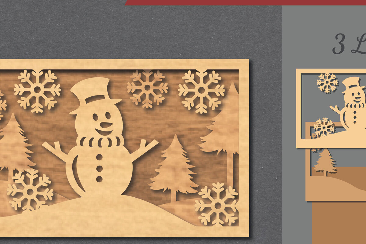 Σετ των 2 Intra απο ξύλο plywood 3mm-4mm πάχος – Snowman SceneDecor 3 Δίασταση  20x20 cm INTRAFABR-112466197