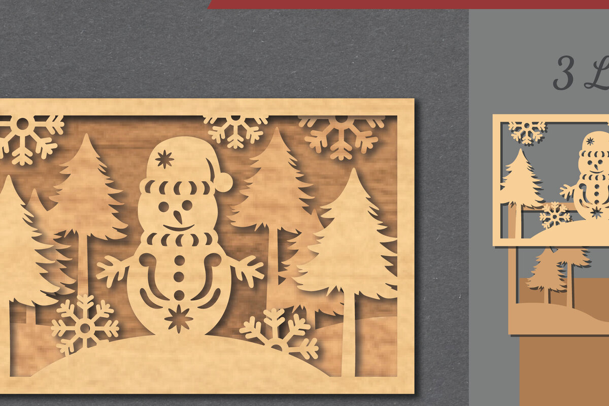 Σετ των 2 Intra απο ξύλο plywood 3mm-4mm πάχος – Snowman SceneDecor 4 Δίασταση  20x20 cm INTRAFABR-112466229