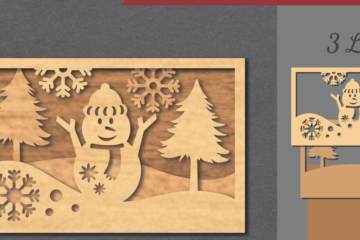 Σετ των 2 Intra απο ξύλο plywood 3mm-4mm πάχος – Snowman SceneDecor 6 Δίασταση  20x20 cm INTRAFABR-112466319