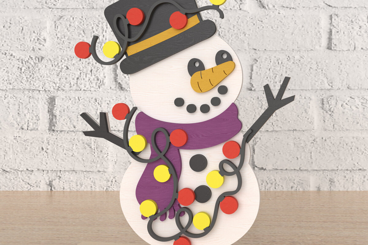 Σετ των 2 Intra απο ξύλο plywood 3mm-4mm πάχος – Χιονάνθρωπος με χριστουγεννιάτικα φώτα διακόσμηση Δίασταση  20x20 cm INTRAFABR-107818639