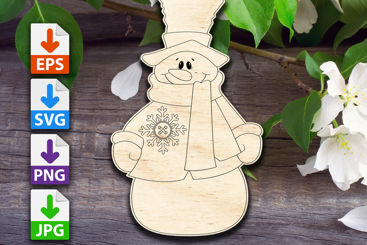 Σετ των 2 Intra απο ξύλο plywood 3mm-4mm πάχος – Χιονάνθρωπος με κουμπί νιφάδα χιονιού Δίασταση  20x20 cm INTRAFABR-48720554