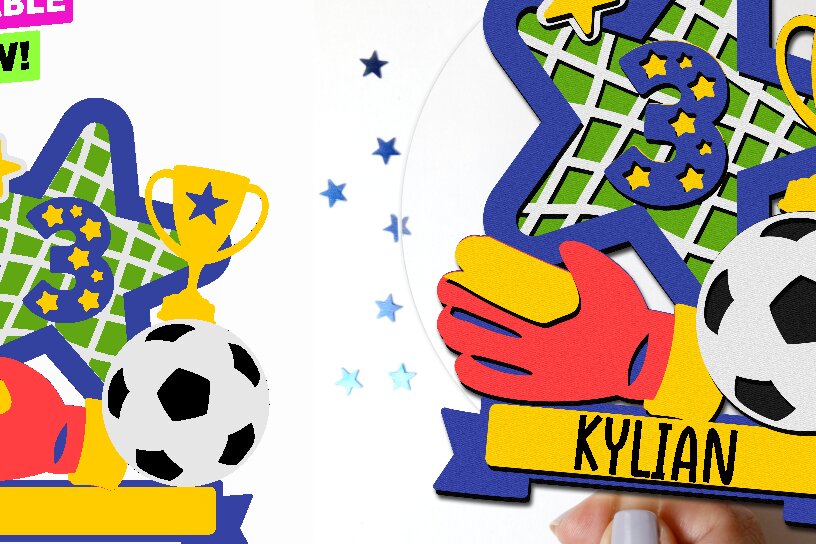 Σετ των 2 Intra απο ξύλο plywood 3mm-4mm πάχος – Soccer Cake Topper 3D Δίασταση  20x20 cm INTRAFABR-106474920