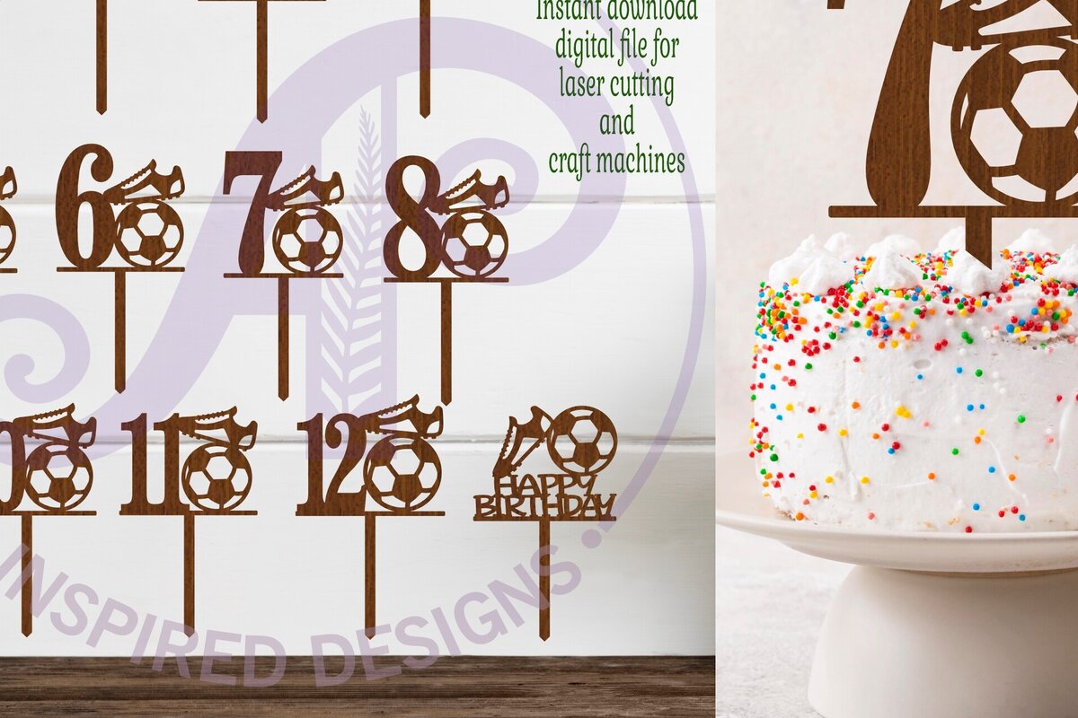 Σετ των 2 Intra απο ξύλο plywood 3mm-4mm πάχος – Τούρτες με αριθμούς ποδοσφαίρου, 13 σχέδια Δίασταση  20x20 cm INTRAFABR-114210131