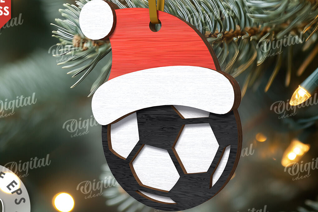 Σετ των 2 Intra απο ξύλο plywood 3mm-4mm πάχος – Ποδόσφαιρο Αθλητισμός Χριστουγεννιάτικο στολίδι Λέιζερ Δίασταση  20x20 cm INTRAFABR-110767426