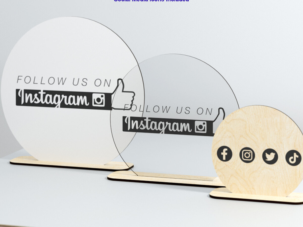 Σετ των 2 Intra απο ξύλο plywood 3mm-4mm πάχος – Πινακίδα Social Media - 3 μεγέθη - Δίασταση  20x20 cm INTRAFABR-29469826